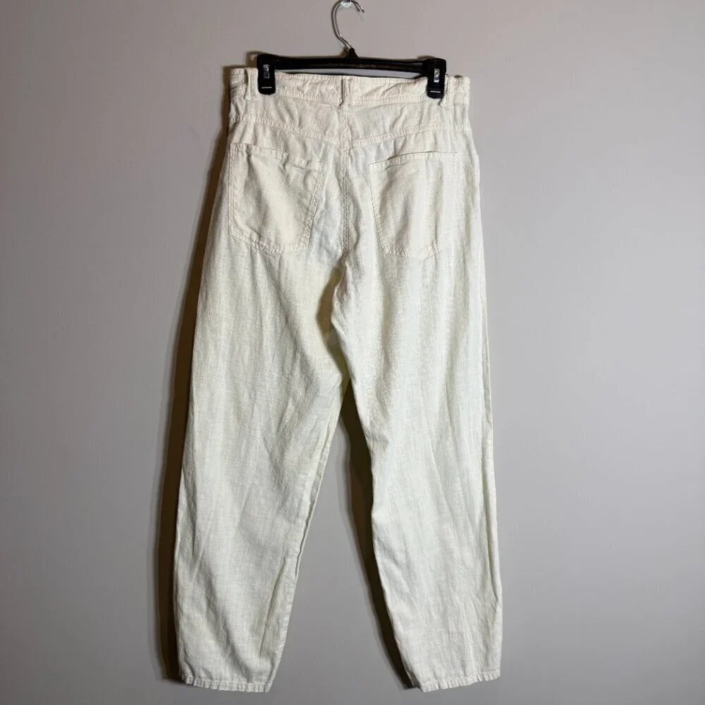 Zara Linen Straight Leg Pants Womens 31 Ivory Lagenlook Minimalist Beach Coastal